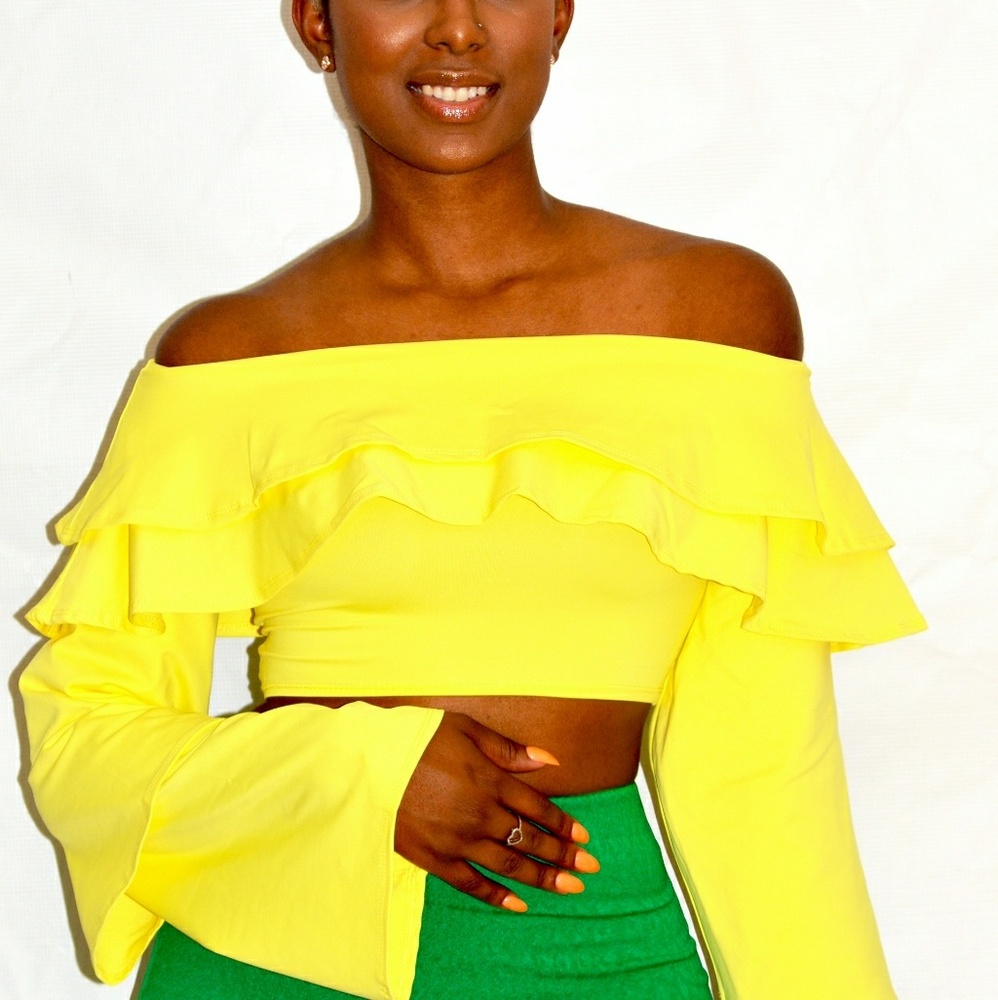 Sunshine Yellow Ruffles Off Shoulder Top - Picture 2 of 3